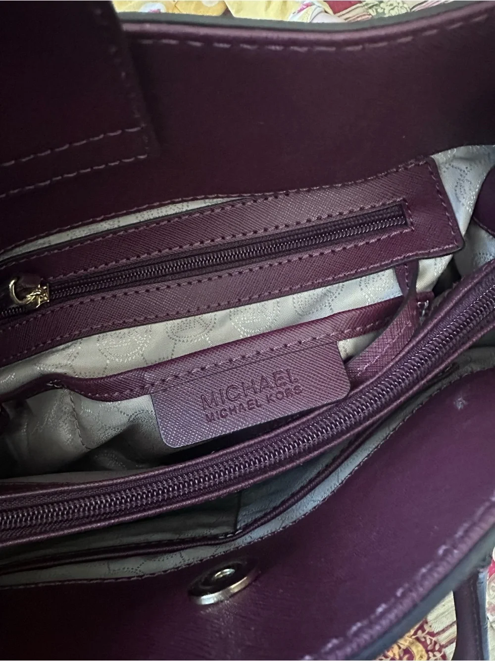 Michael Kors Hamilton Deep Merlot Leather Satchel Gold Hardware